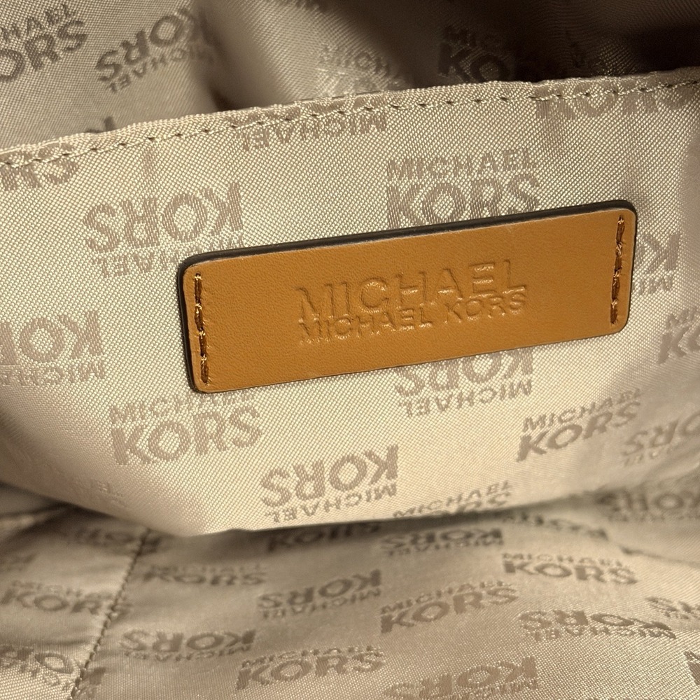 Michael Kors Kempton Lg East West Tote-Navy Blue w/Brown Leather Trim, Gold MK - Picture 9 of 14